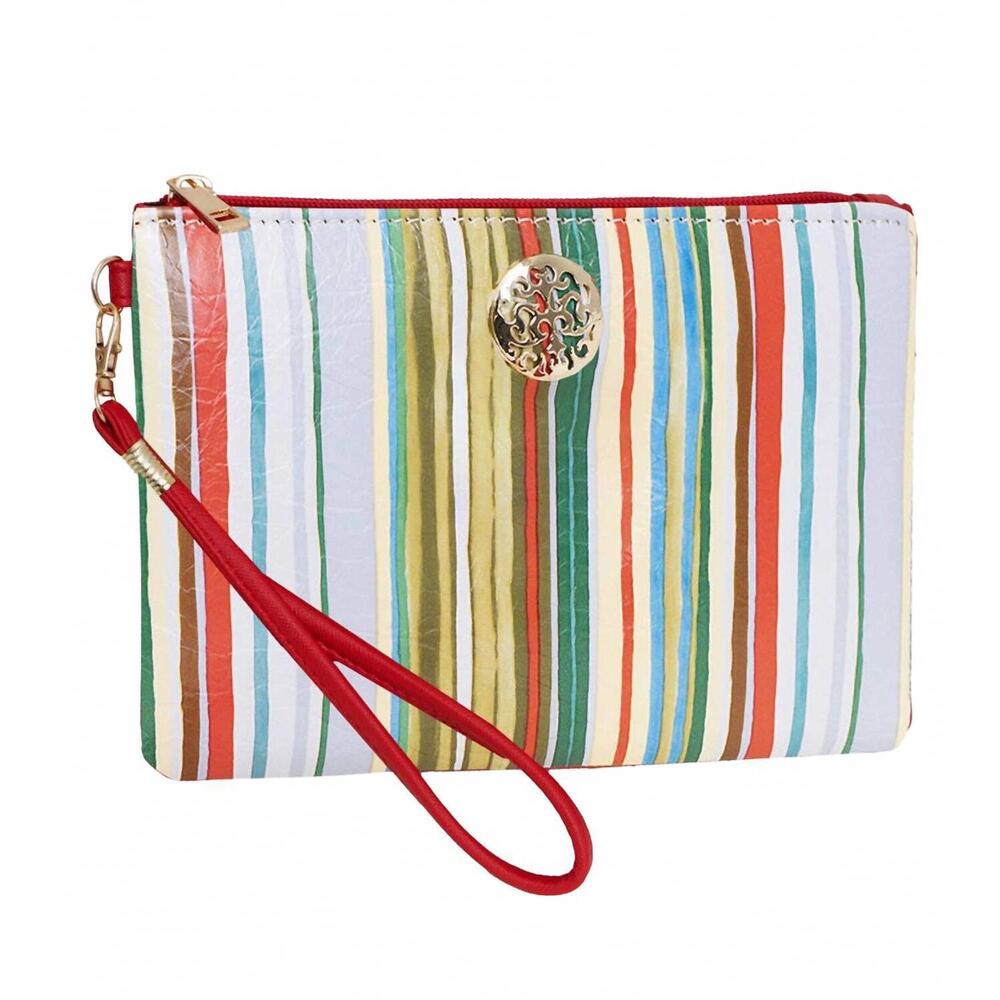 NEW REBECCA & RIFKA women's stripe print wristlet in multi